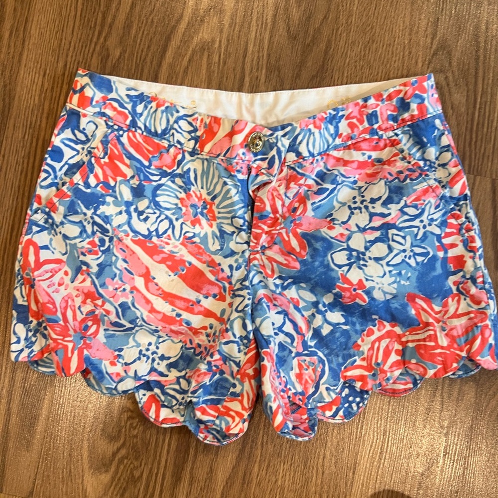 Lilly Pulitzer Blue and Pink Floral High Waist Shorts